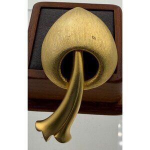 Signed Vc Abstract Gold Tone Mushroom Form Brooch Mid Century Modern